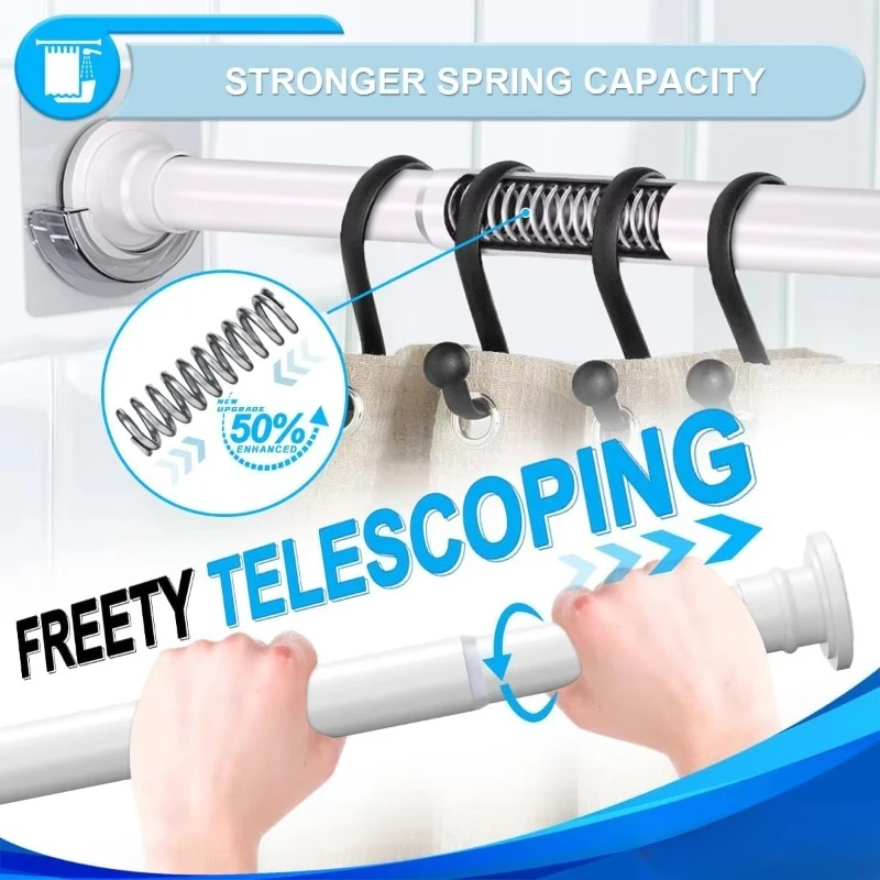 Spring Rod 28 to 48 Inch, Adjustable Heavy Duty Curtain Rod - Shower Curtain Rod for Bathrooms, Windows, Doors, White