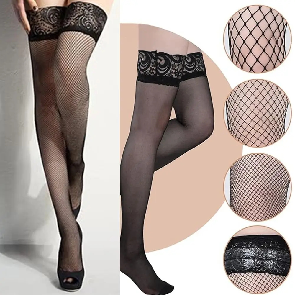 4 Pairs/Set Fishnet Fishnet Thigh High Stocking Silicone Lace Top Thigh High Over Knee Stocking Silky Sheer Over Knee