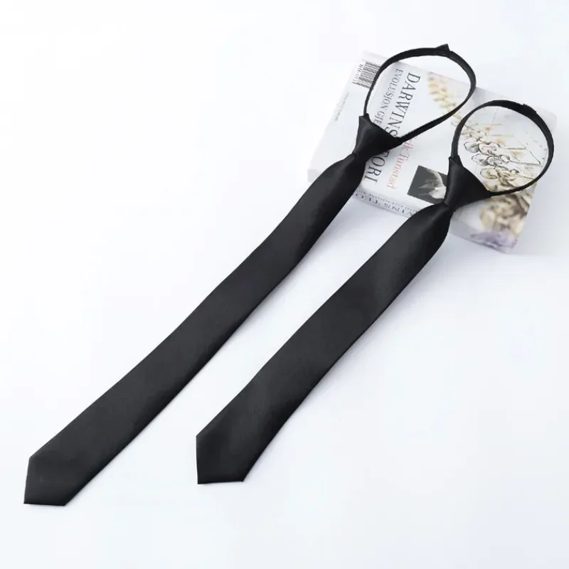 Unisex Black Simple Clip on Tie Slim Tie Uniform Shirt Suit Neckties Steward Matte Funeral Lazy Neck Ties Men Women Students