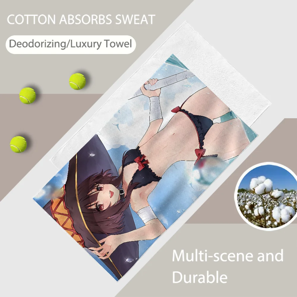 M-Megumin K-KonoSuba Anime Luxury Bathroom Hand Towels One Side Cotton One Side Microfiber Personalized Gift Dropshipping