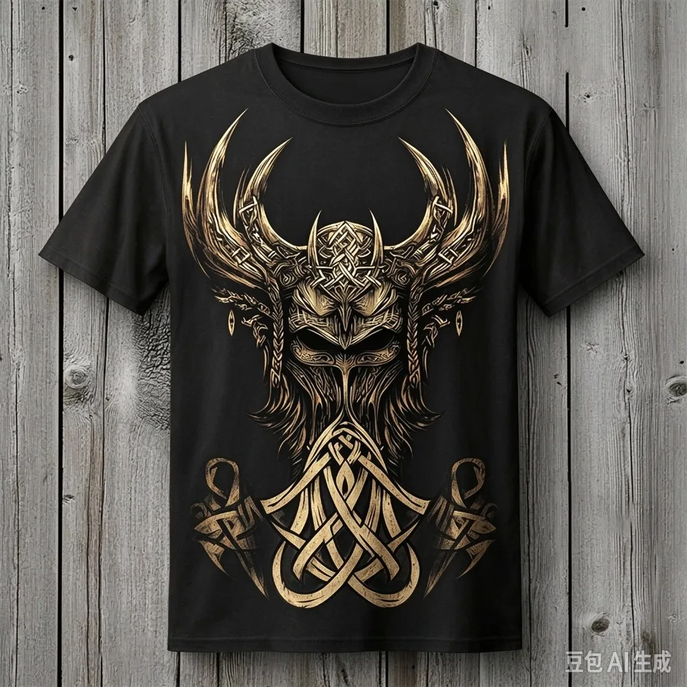 Retro Nordic Viking Raven Celtic Knot Patterns 3D Print Men T-Shirt Breath Quick-dry Street Sports Fashion Parent-child Clothing