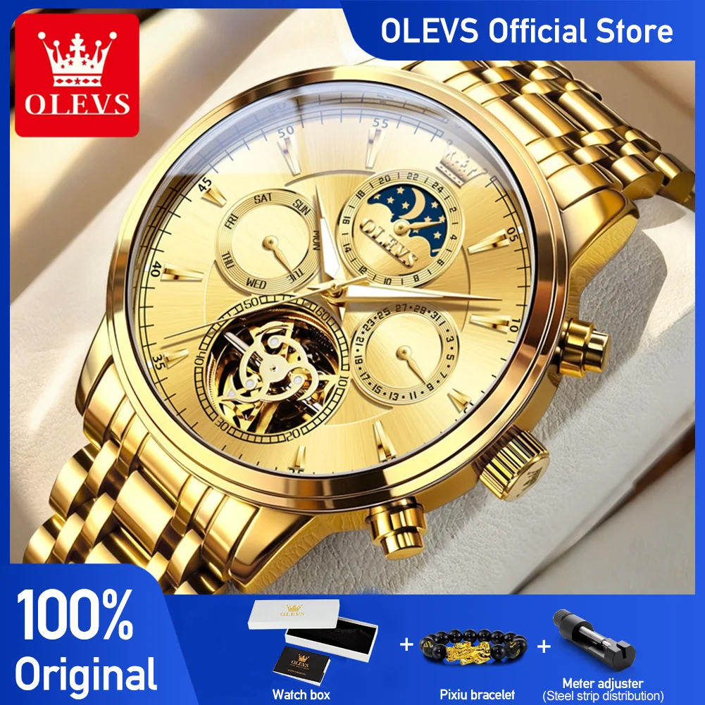 

OLEVS 6746 Business Mechanical Movement Watch For Men Luminous Display 24h Moon Phase Stainless Steel 30M Waterproof Watch