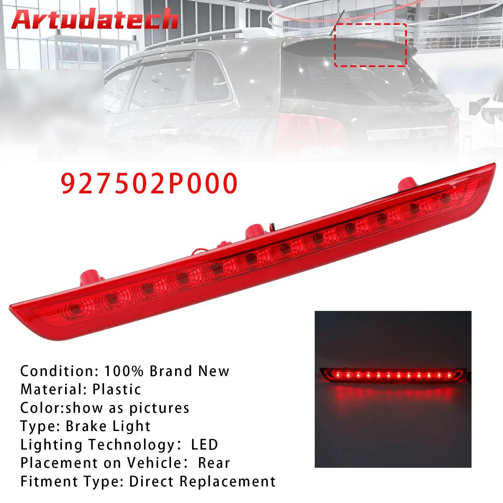 

Artudatech LED High 3rd Third Brake Stop Light Lamp 927502P000 For KIA Sorento 2011 2012 2013 2014 2015 Car Accessories
