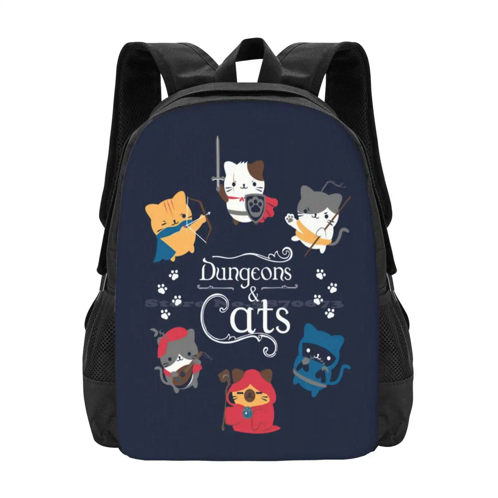 And Cats School Bag Big Capacity Backpack Laptop And Cats And Dragons Kawaii Rpg Dd Cute Cats Neko And Cat Cats D20 Dragons