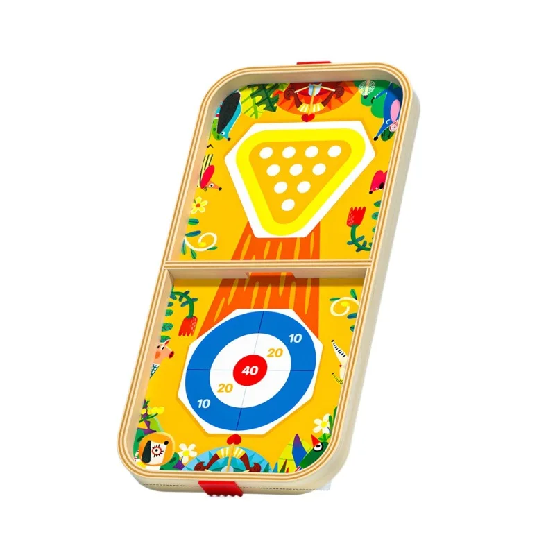 Multifunctional Double Sided Wooden Chess Set Fun Bouncing Flying Chess Enlarged Thickened Table Game Puzzle Board Toy