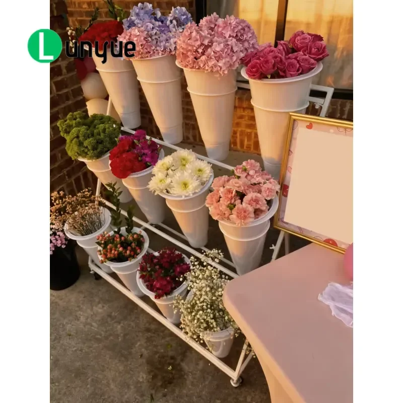3 Tier Wheeled Flower Display Stand Heavy Duty Plant Cart Customizable for Wedding Party Event Indoor Outdoor Use