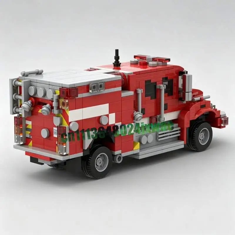 771 Parts Red Brush Fire Engine Truck Model MOC Custom Puzzle Building Blocks DIY Assembly Educational Toy Creative Gift Display - view 3
