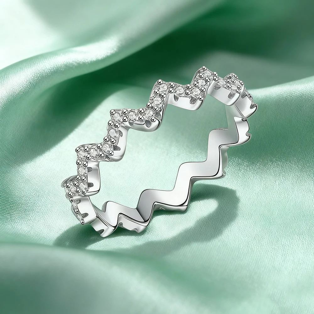 TEMGF Full 1.25mm Moissanite Ring With GRA 925 Sterling Silver Women's Simple Stacked Wave Tail Ring Party Commute Fashion Item