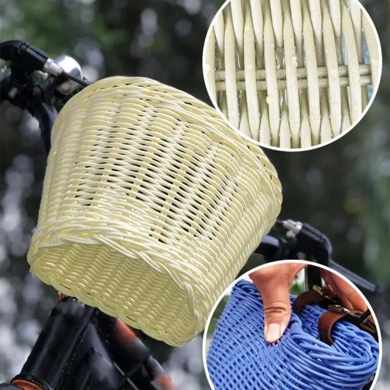 H9EC Keranjang Depan Sepeda Anak Keranjang Sepeda Anyaman Plastik Tahan Air Keranjang Setang Sepeda Anak Pemasangan Mudah