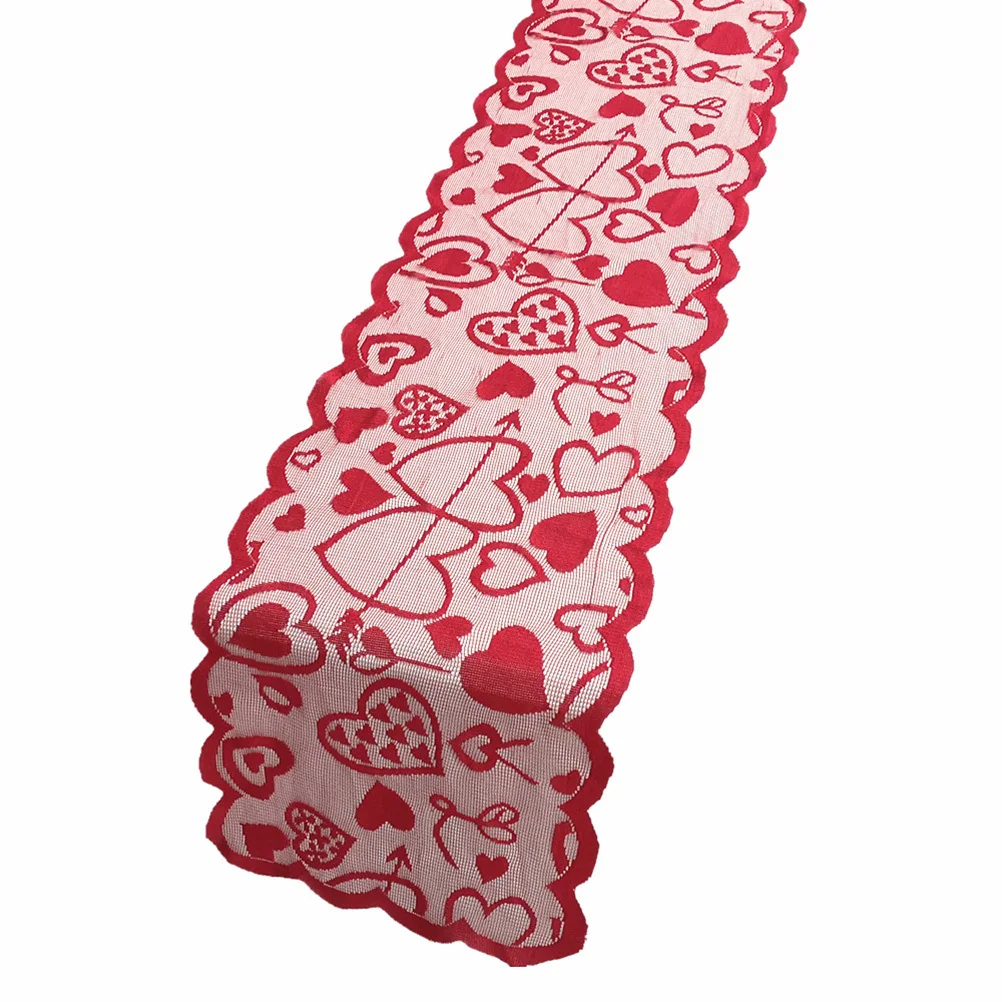 

1pc Heart Pattern Runner Set Red 183Cm Long Festive Holiday Decor For Dining Wedding Party Mat Cover Home Decoration Heart
