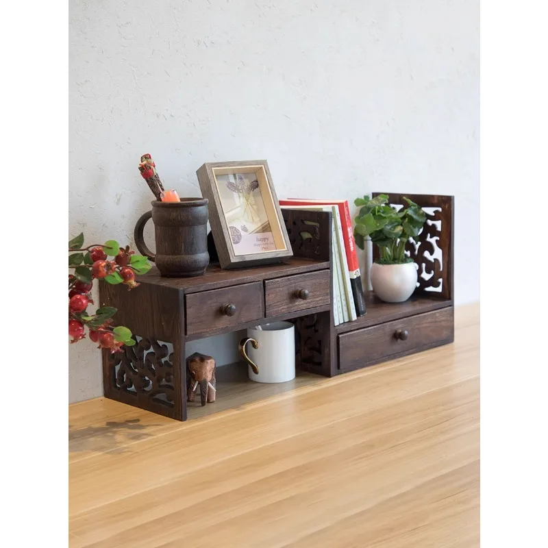 

Vintage solid wood frame, Chinese style desktop storage rack, desk, bookshelf, bay window storage cabinet, simple small bookshel