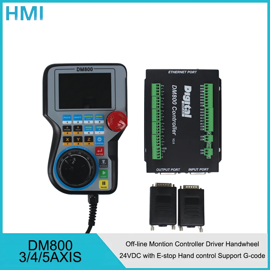 

Latest CNC handle controller motion control system DM800 3/4/5 axis 3.8 inch screen plus emergency stop button supports G code