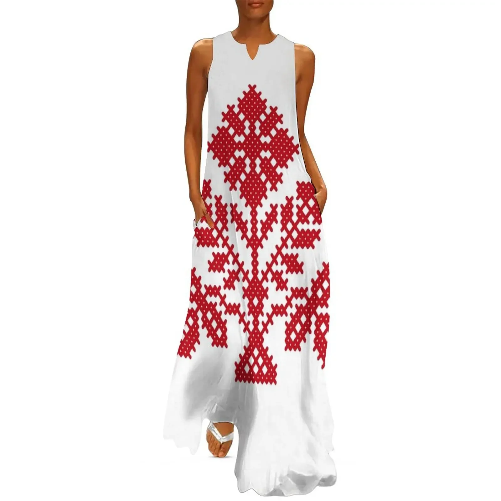 

White and red Belarus ornament Long Dress Woman dresses dress women elegant luxury women dresses Dress