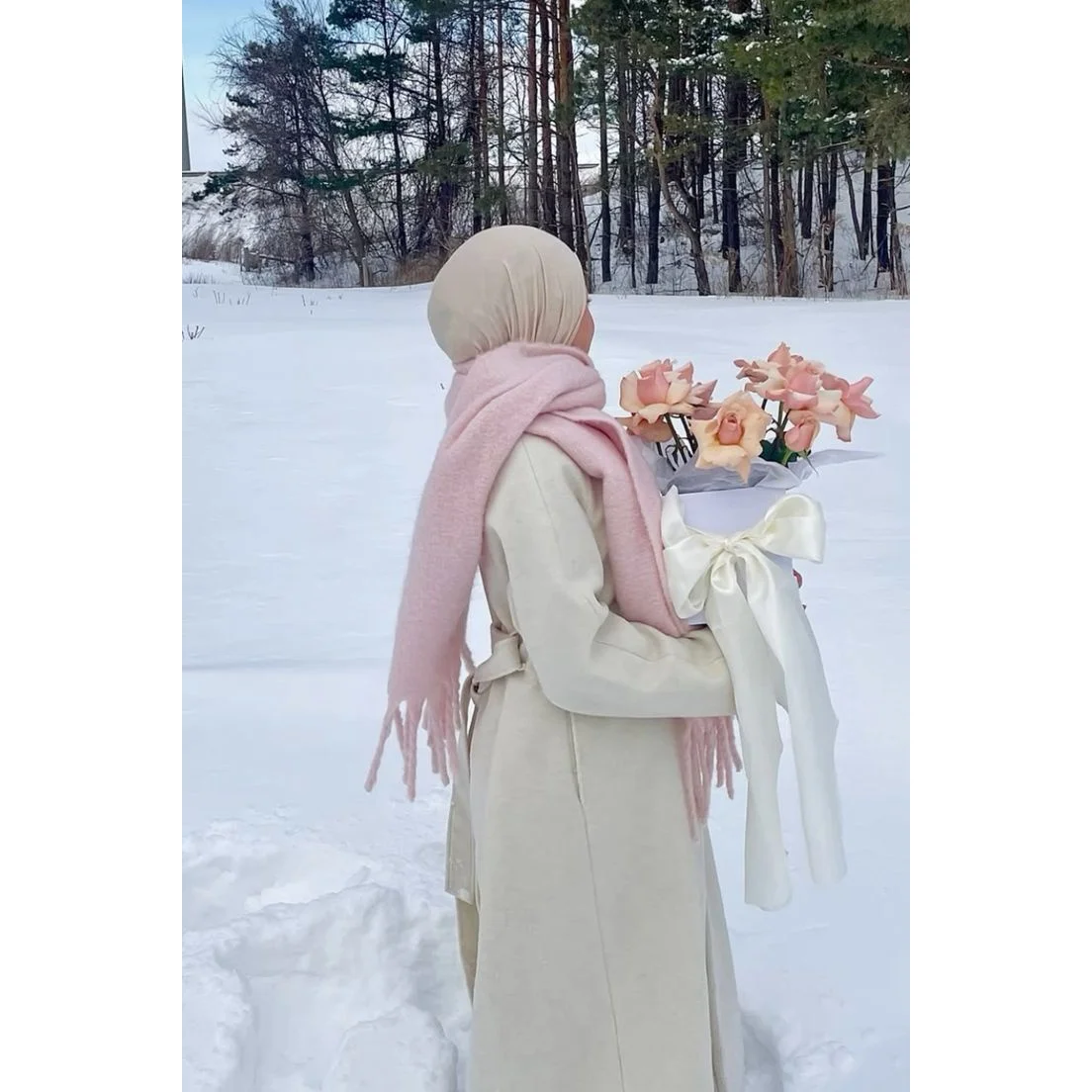 FONSAF Women' Faux Shawl Scarf - Thickened Plush Fringe Collar Suitable for Winter Warmth, Soft Suitable for Coats & Sweaters, Luxurious Fringe Shawl for Casual Outfits, Hand Washable Non-Elastic Blush Pink Scarf