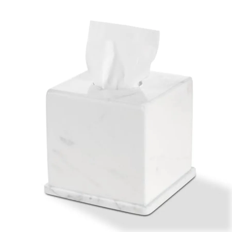 

Natural Marble Tissue Box Cover, Tissue Organizer 6 x 6 x 5.7 inch, Heavy Stone Decorative Box, Square Tissue Box Holder for Ho