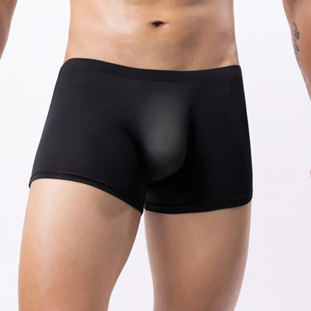 Men's Ice Silk Sexy Boxer Briefs Low Waist Bulge Pouch Panties Breathable Underwear Breathable Underpants Elastic Lingerie