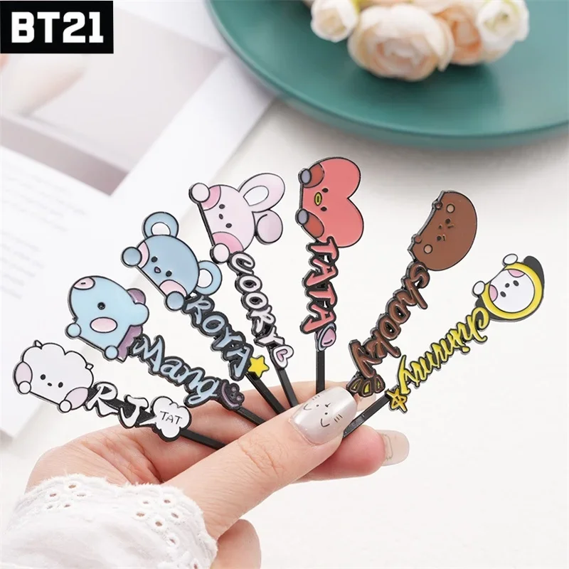 Kawaii Bt21 Tata Rj Hairpin Side Bangs Broken Hair One Word Hairpin Anime New Metal Makeup Clip Hair Accessories Headwear Female