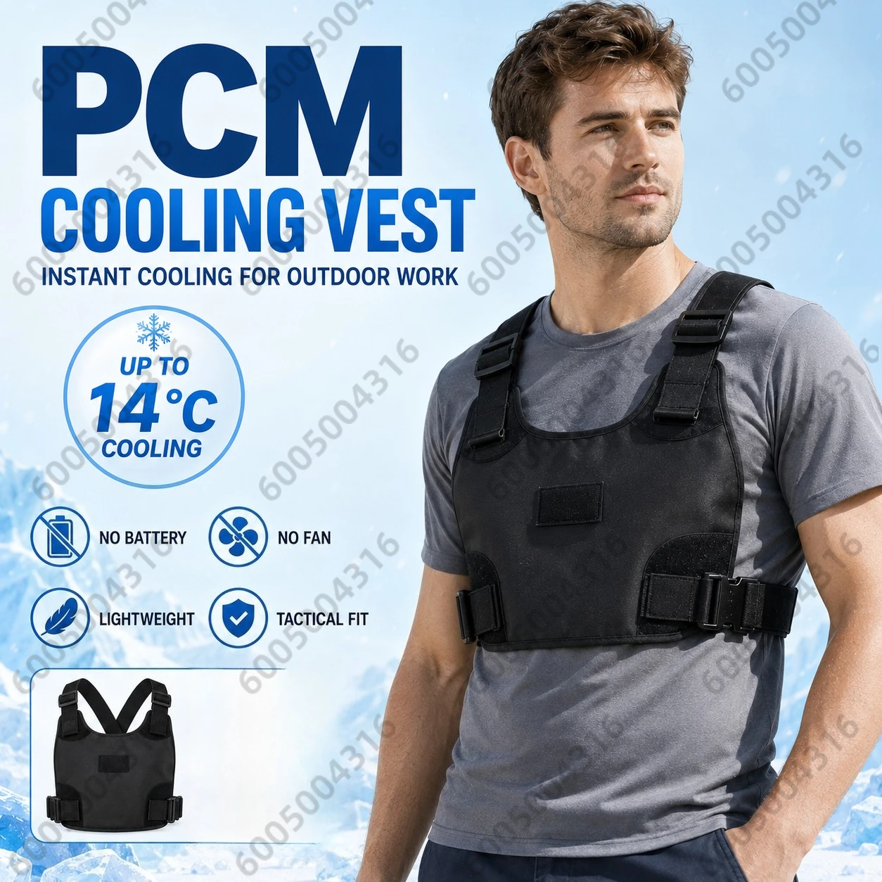 PCM Ice Pack Cooling Vest for Men Lightweight Adjustable Tactical Temperature Control Wear for Construction Fishing Outdoor Work