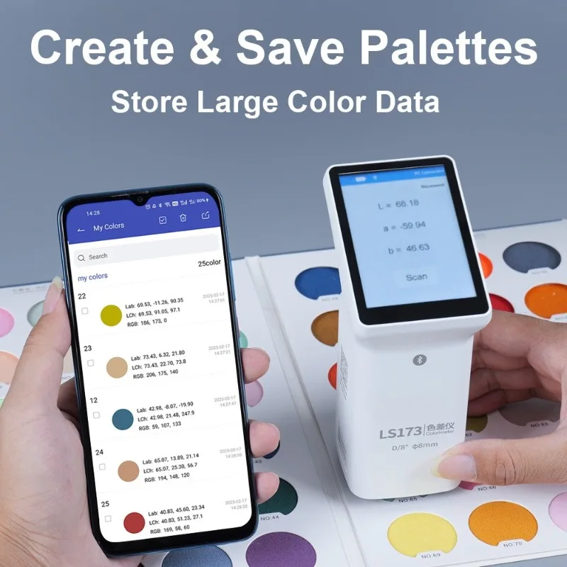 LS173 مقياس الألوان المحمول D/8 بانتون NCS ▽   مقياس الألوان الرقمي لنظام الألوان