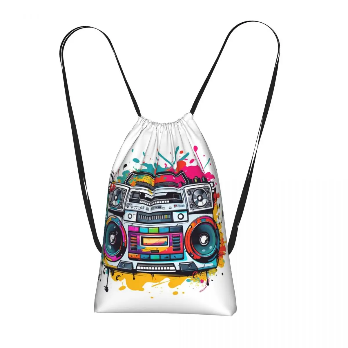 Color Graffiti Radio Backpacks Casual Drawstring Bundle Pocket Sports Bag Book Bags for Travel School