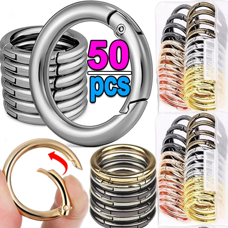 10/50PCS Metal O Ring Spring Clasps for DIY Jewelry Openable Round Carabiner Keychain Bag Clips Hook Dog Chain Buckles Connector