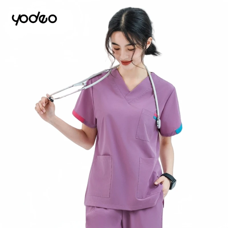 Lightweight breathable hand washing clothes women casual jogging split set short sleeve v-neck tops nurse pants working clothes