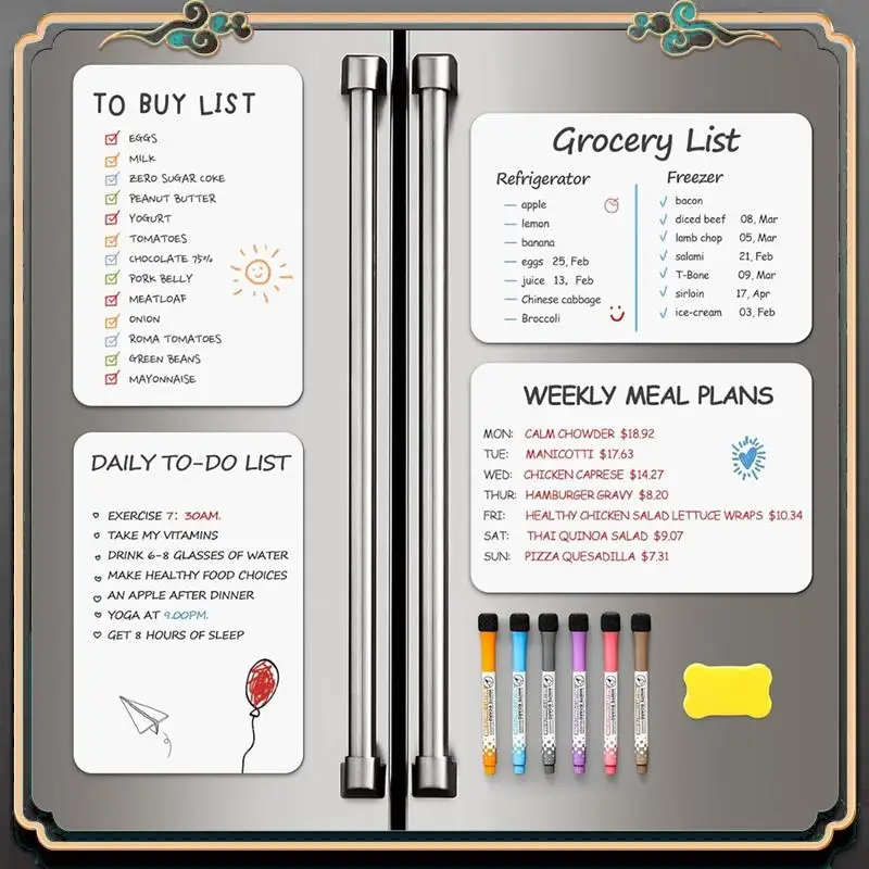 ASMA-4 PCS Placa branca magnética de apagamento a seco Tecnologia resistente a manchas, 12 x 8 polegadas