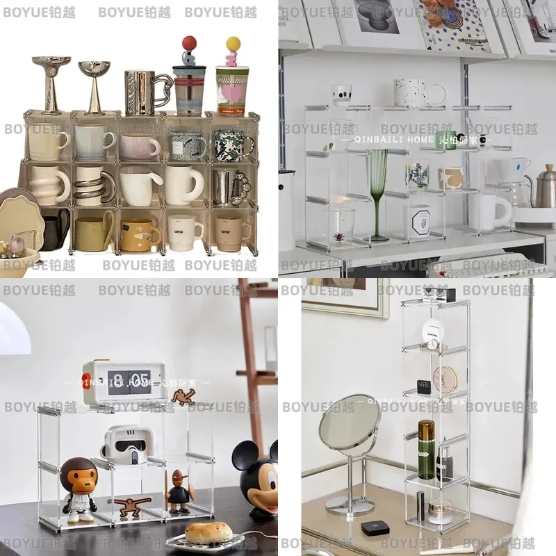 Acrylic Tea Cup Rack Multi Layer Hanging Mug Holder Desktop Coffee Cup Display Stand Clear Storage Organizer for Kitchen Home