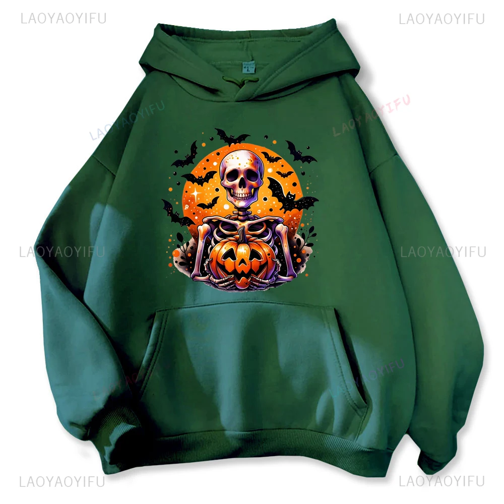 Hoodie pasangan kasual Harajuku lampu labu tengkorak kartun Humor atau kelembaban Hoodie hangat dan tahan angin