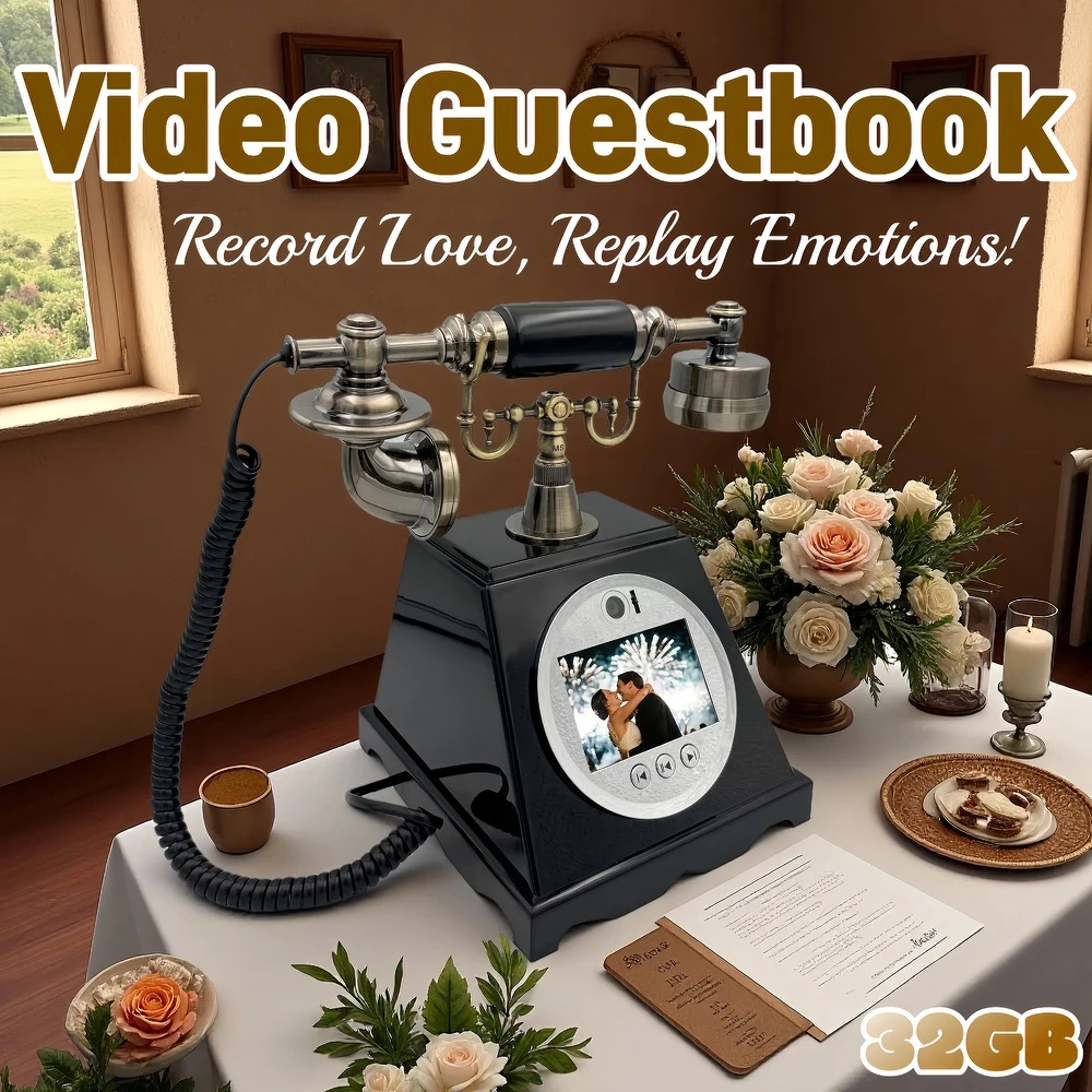 Retro Video Message Phone Party Voice Guestbook Wedding Blessing Recorder Vintage 32GB Memory Audio Recording Guestbook Phone