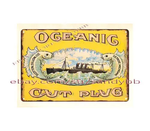1910S OCEANIC CUT PLUG TOBACCO DETROIT metal tin sign-Aluminum