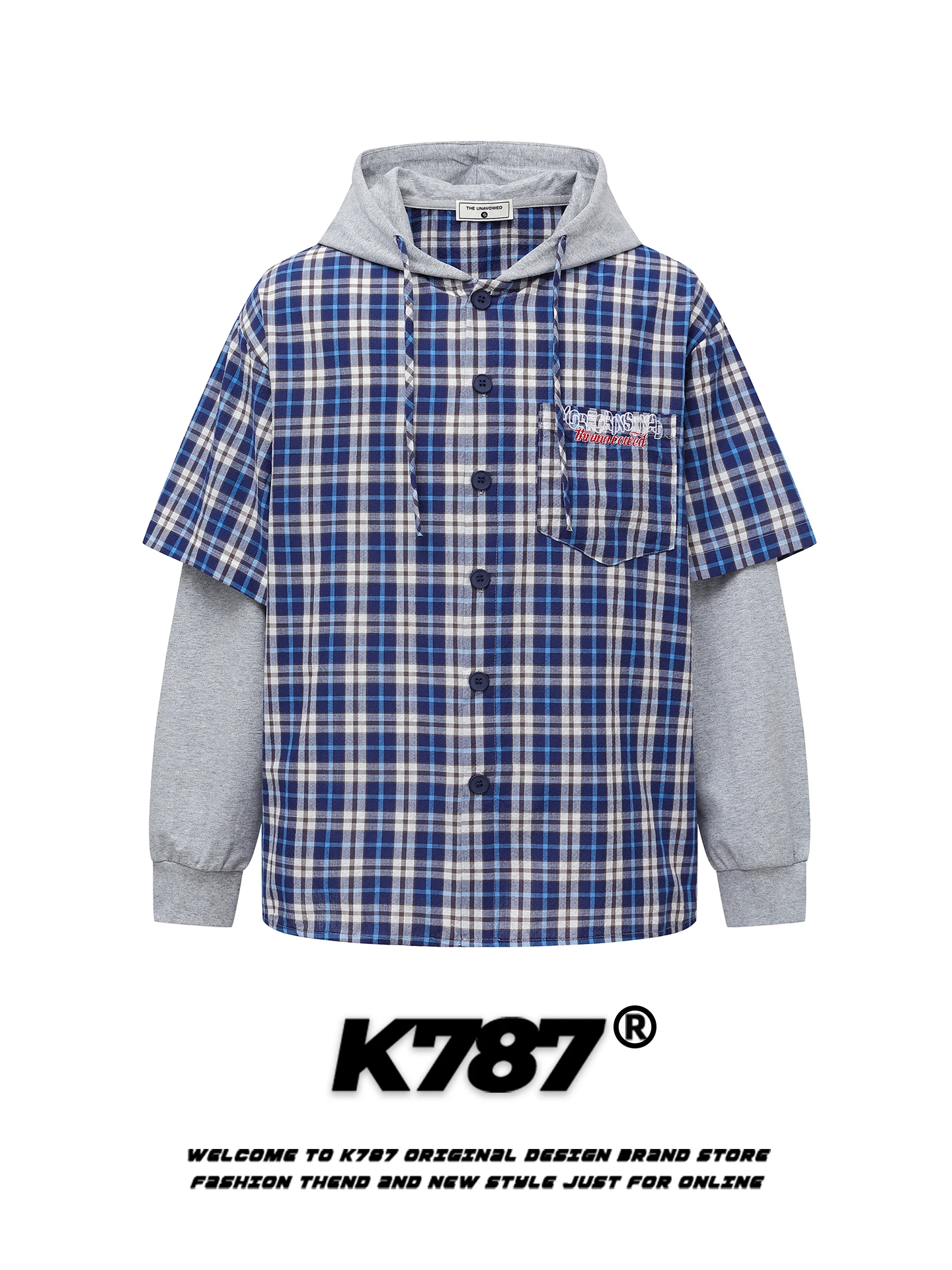 

American Retro Plaid Hooded irt Sweatirt Loose Lazy Sle Versatile Couple Outerwear Men's Women's False Two-Piece