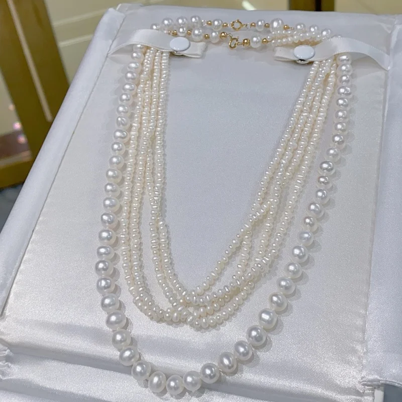 

SGARIT Fine Jewelry Layerable Trendy Style Pearl Jewelry 14k Filled Gold Clasp Natural 3-8mm Fresh Water Pearl Necklaces