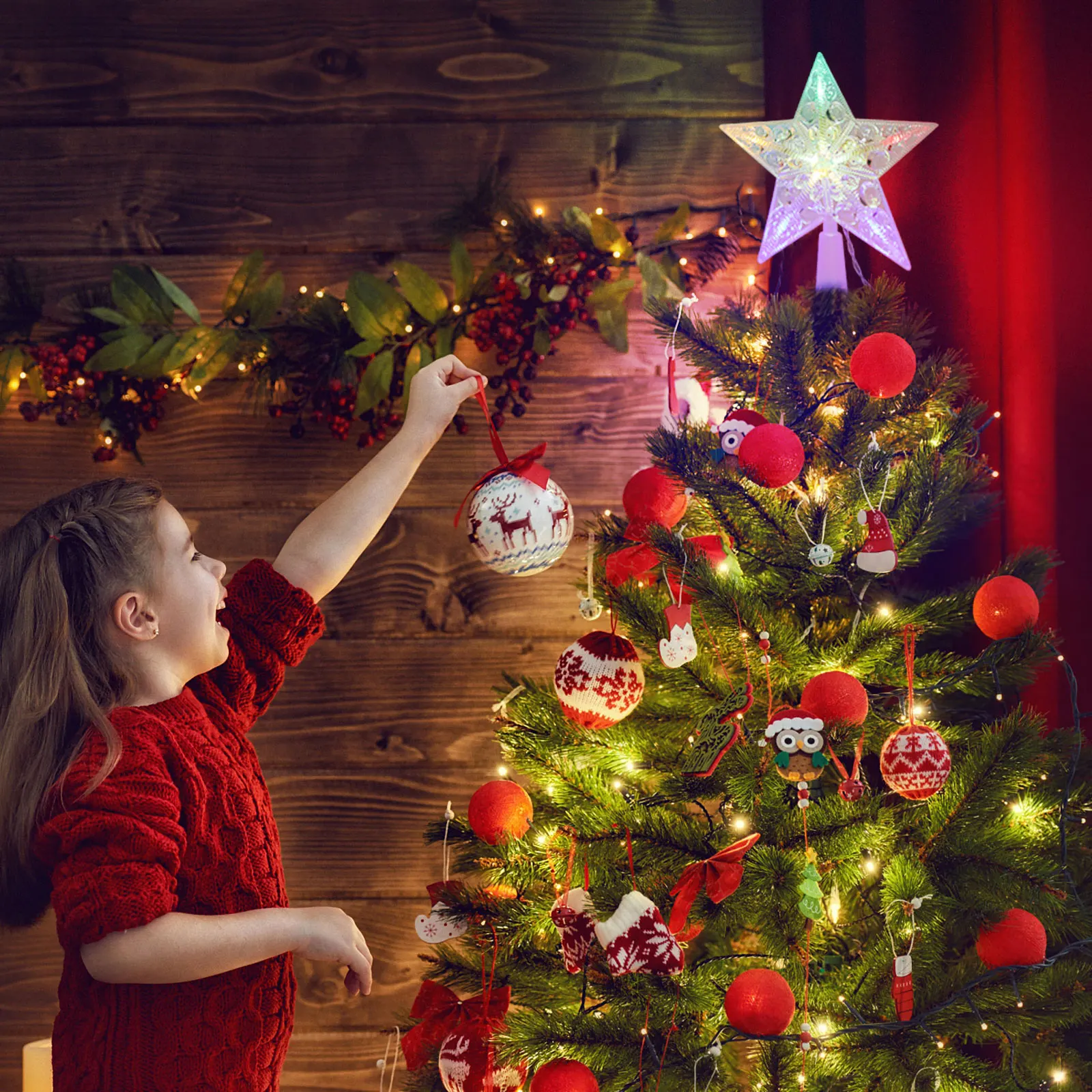 

Pentagram Lights Star Tree Toppers Christmas Decorations Gold Stars for Treetop