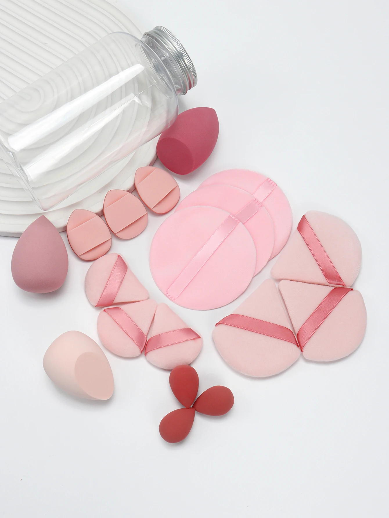 Lanxun 18-Pack with Storage Jar,3 Makeup Sponges & 3 Mini Makeup Sponges & 3 Powder Puffs & 3 Makeup Removal Pads &