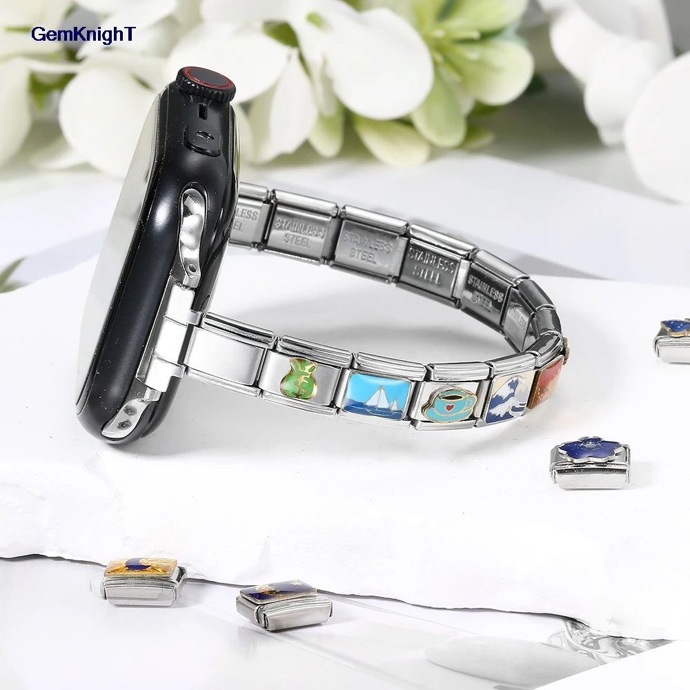 Charm-Perlenkette, 14 mm, Armband-Stecker-Adapter, passend für 42/43/44/45/46 mm Smartwatch, italienisches DIY-Edelstahl-Schmuckzubehör – Detail 3