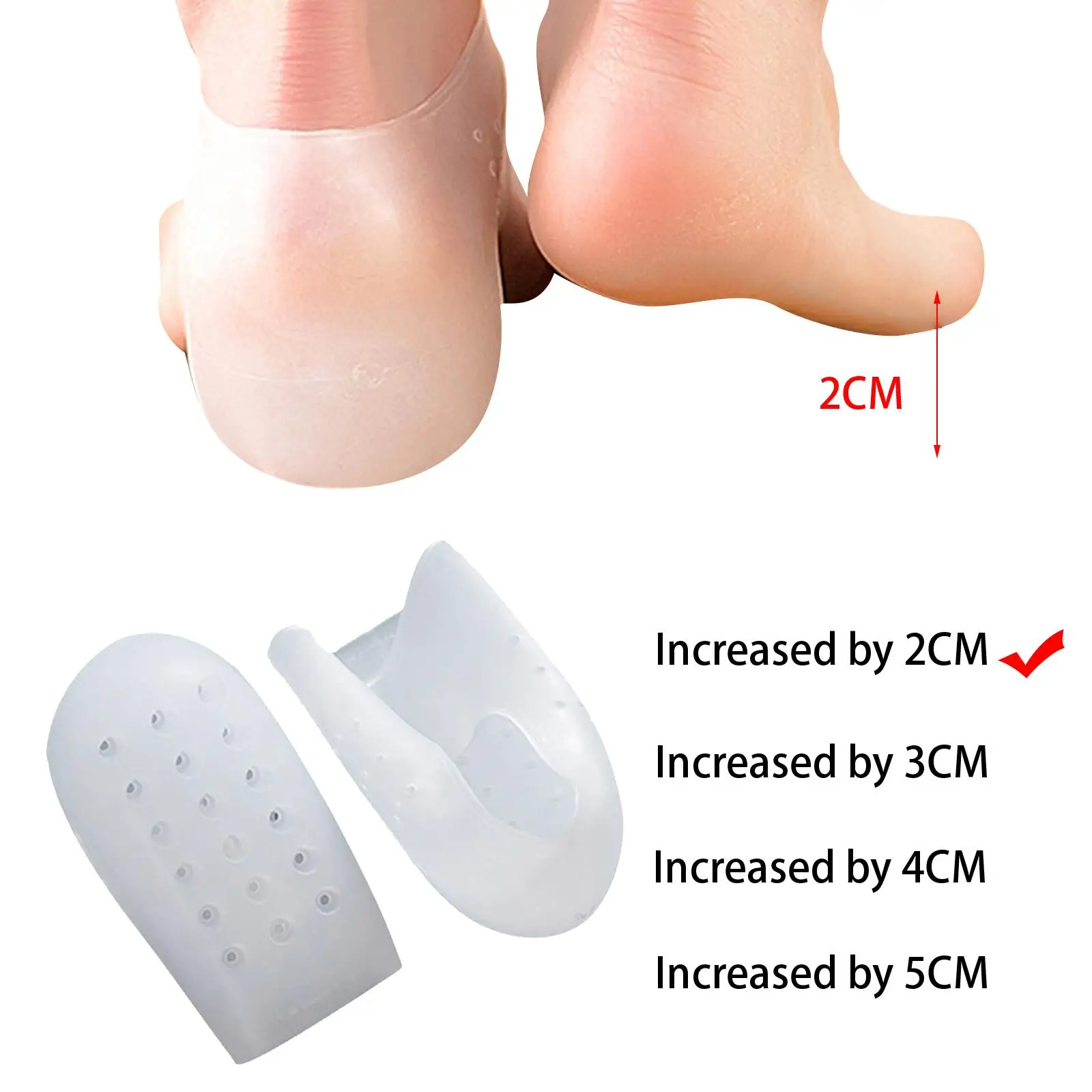 2Pcs Height Increase Gel Sleeves clear heels Lift Insert for Sneakers Walking