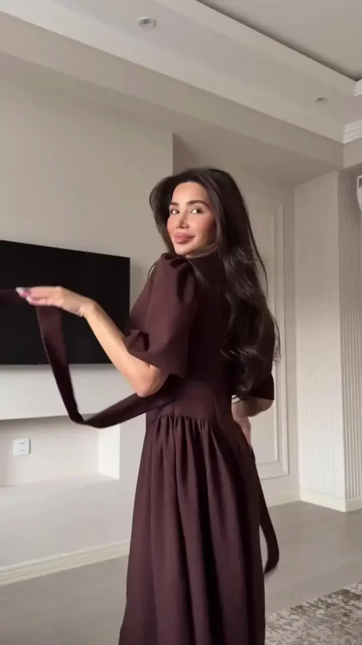 

Женские темно-красные длинные платья на шнуровке с пышными рукавами и круглым вырезом, плиссированные макси-платья с высокой талией, женские повседневные элегантные уличные летние халаты