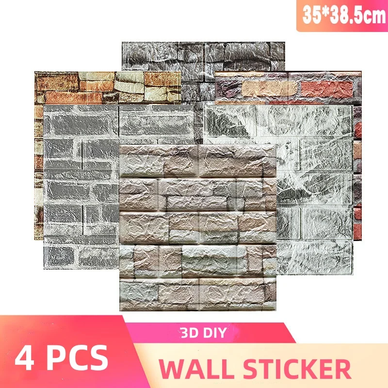 

4 PCS Self-Adhesive 3D Wallpaper Home Decor Anti-collision Waterproof Antifouling Wall Sticker DIY House Renovation Sticker