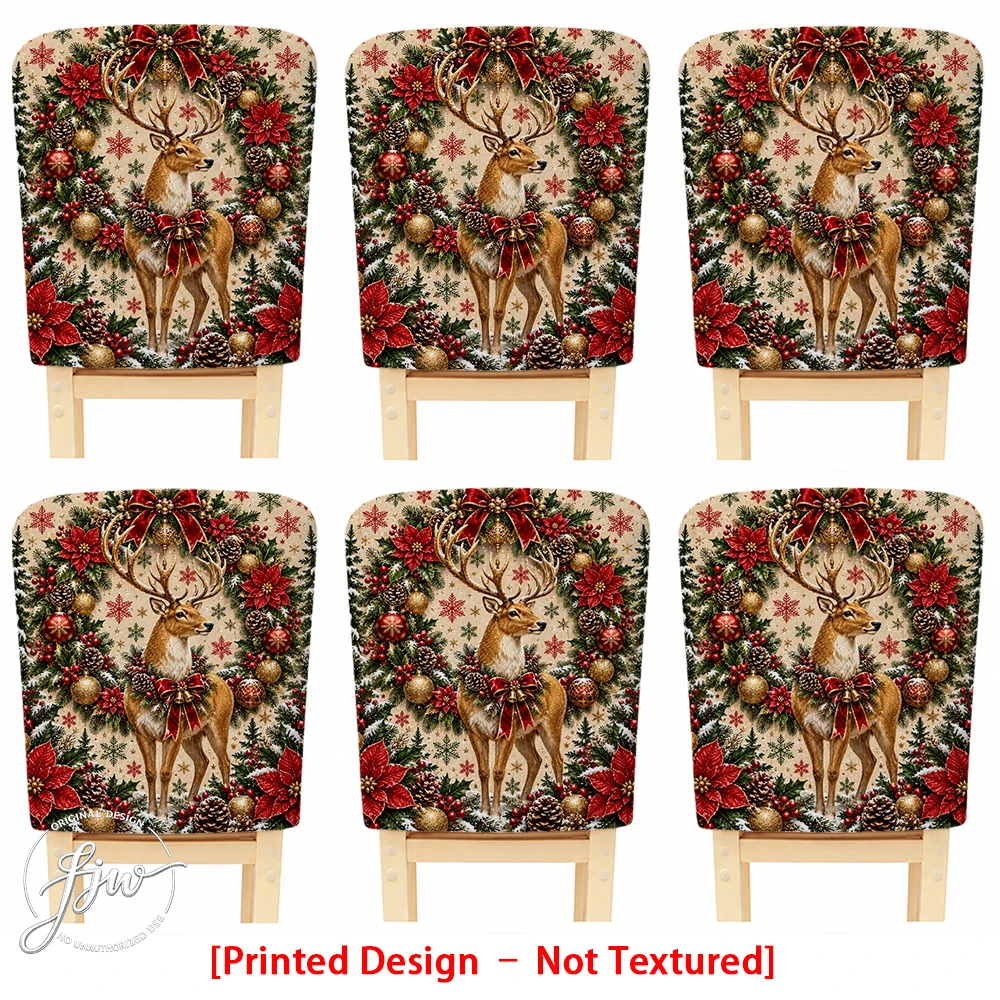 6/4/2pc Christmas Reindeer Wreath Dining Chair Back Covers Set for Holiday Home Decor