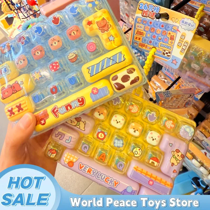 Hot Sale Decompress Keyboard Toy Squeeze Stress Relief Cartoon Cute Keychain Backpack Bag Charm Birthday Holiday Gifts