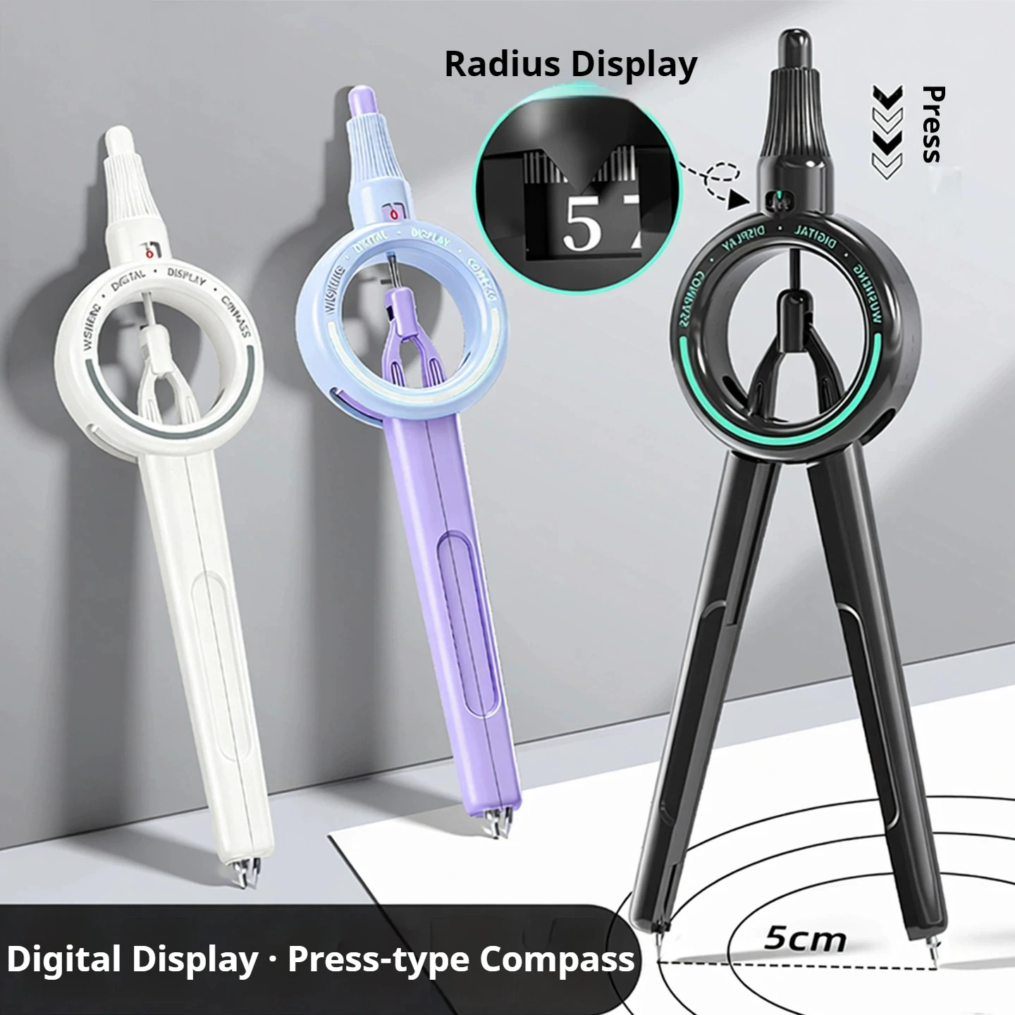 Pencil Compass Digital Display Compass with 0.5 mm Lead Refills Circle Drawing Compass Drafting Tool for Geometry School Office