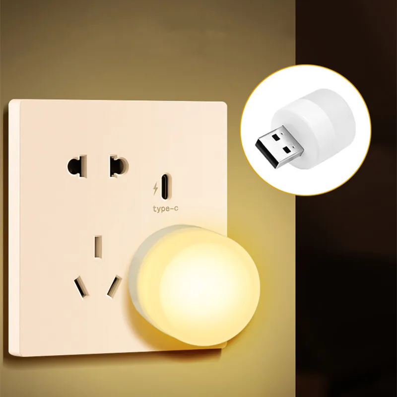 USB Night Light Mini LED Night Light USB Plug Lamp Power Bank Charging USB Book Lights Small Round Reading Eye Protection Lamps