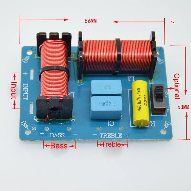 Treble Bass 2 Way Frequency Divider Speaker Audio Crossover Filters Board DIY Audio Speaker Frequency Divider Crossover Filters