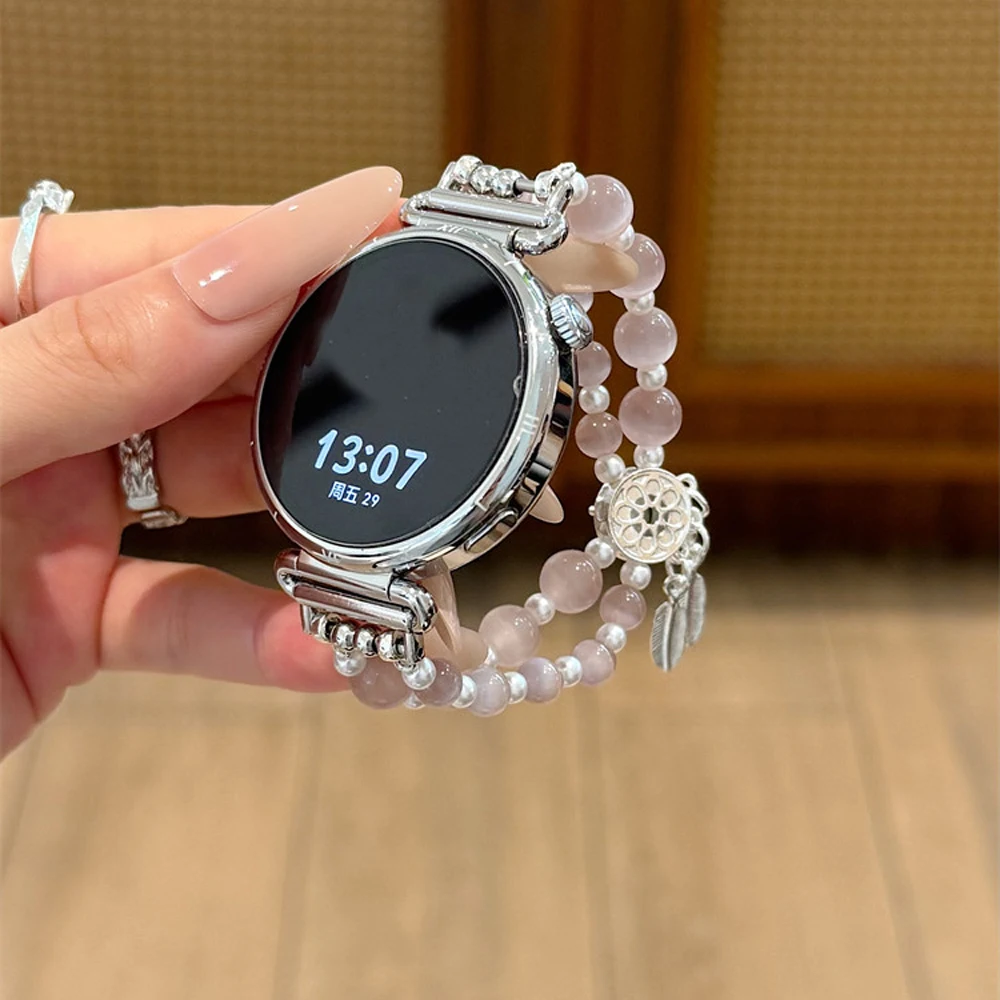22mm/20mm/18mm Versatile Pink Crystal Beaded Exquisite Watch Chain Suitable for Huawei GT5/GT5 Pro/GT4/GT2/3/4 Straps