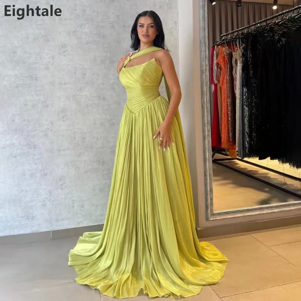 

Eightale 2025 Silk Chiffon Strapless Maxi Evening Dress With Wrap Wedding Party Formal Prom Dress Dubai Party Gown Customized