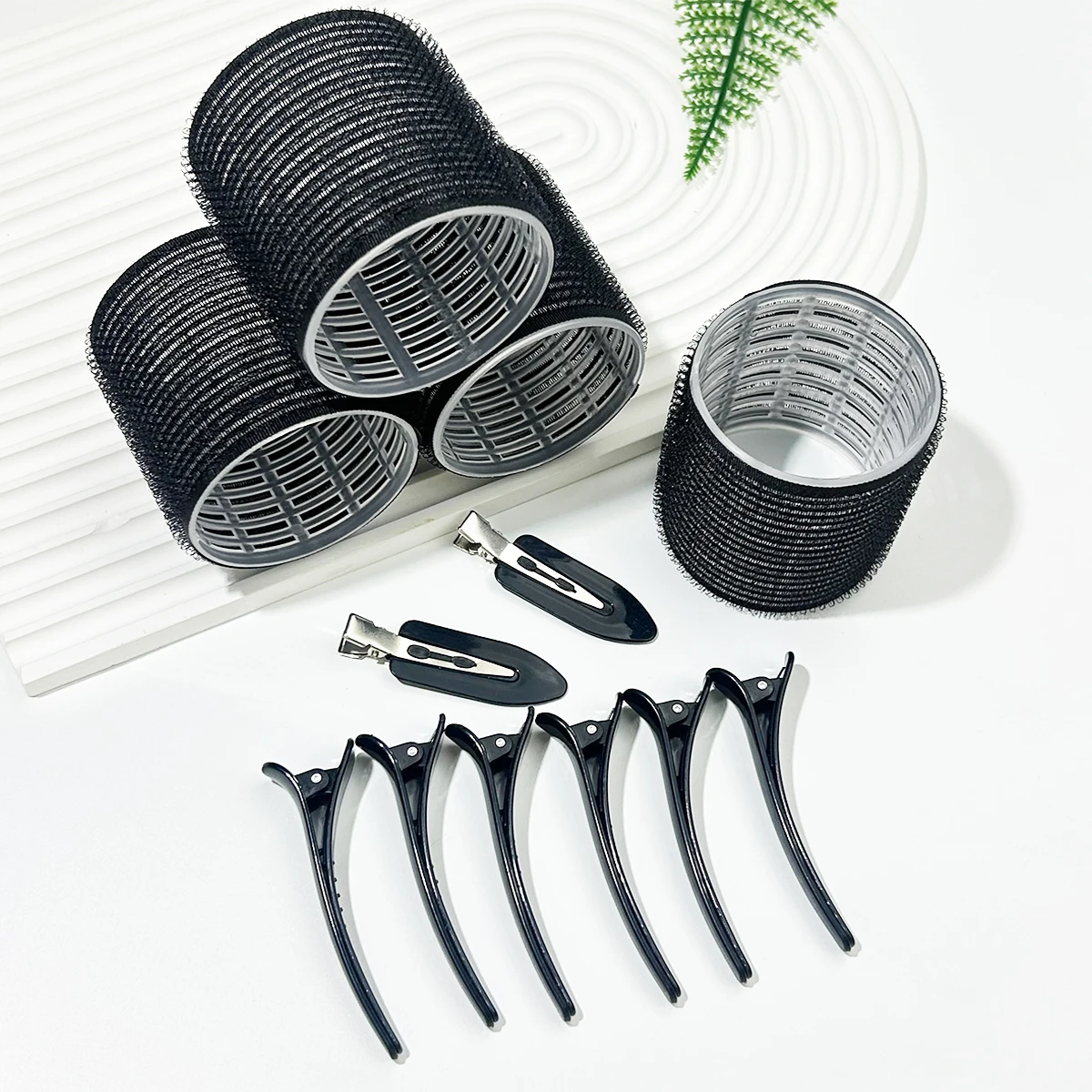 12pcs/set Large Size Curling Irons with Clips No Heat Curling Irons Self-Adhesive Curling Tools for Long/Medium/Short Hair Bangs
