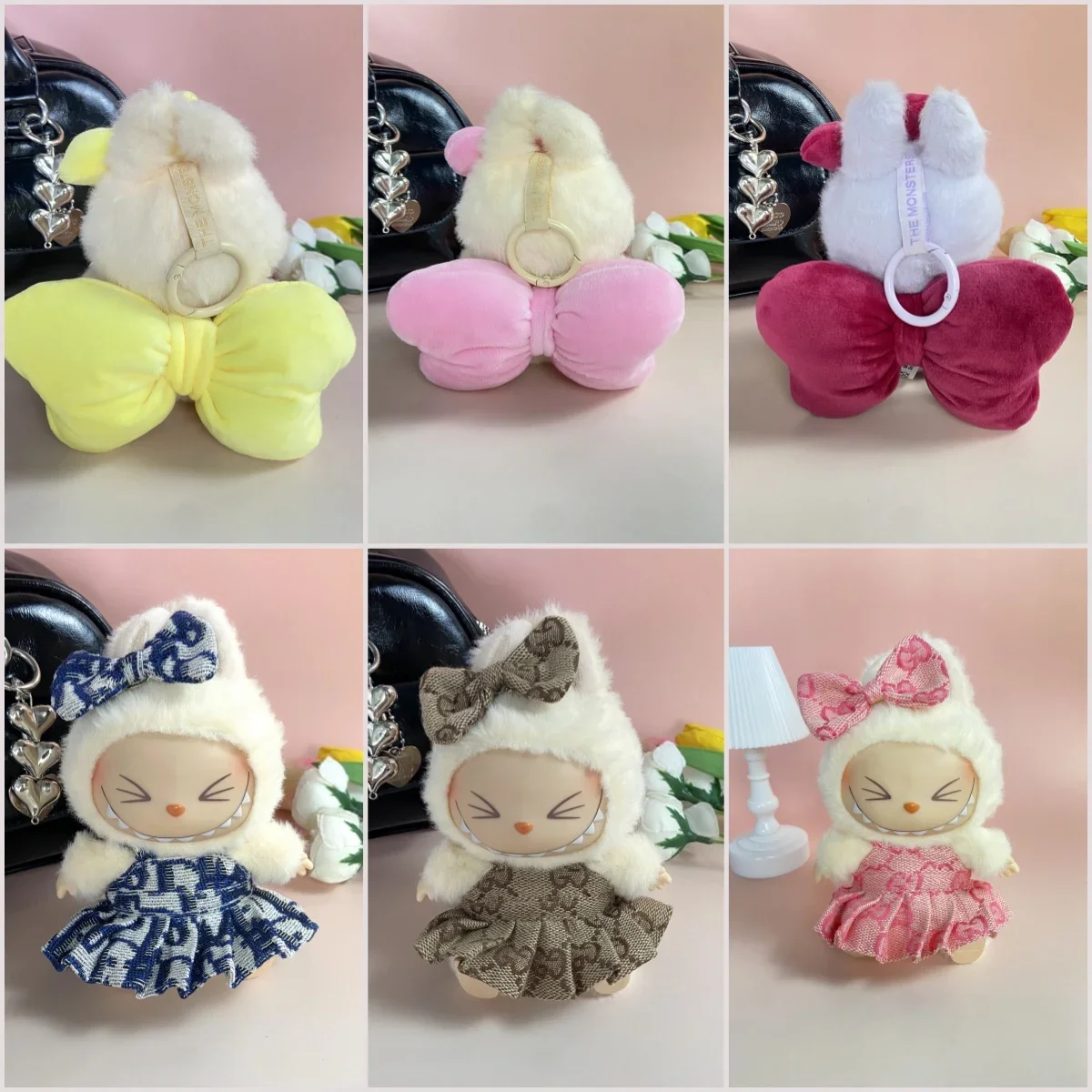 

Cartoon Plush Outfit for Labubu 17cm | The Monsters Bow Strap Set | Doll Clothes Gift & Decor