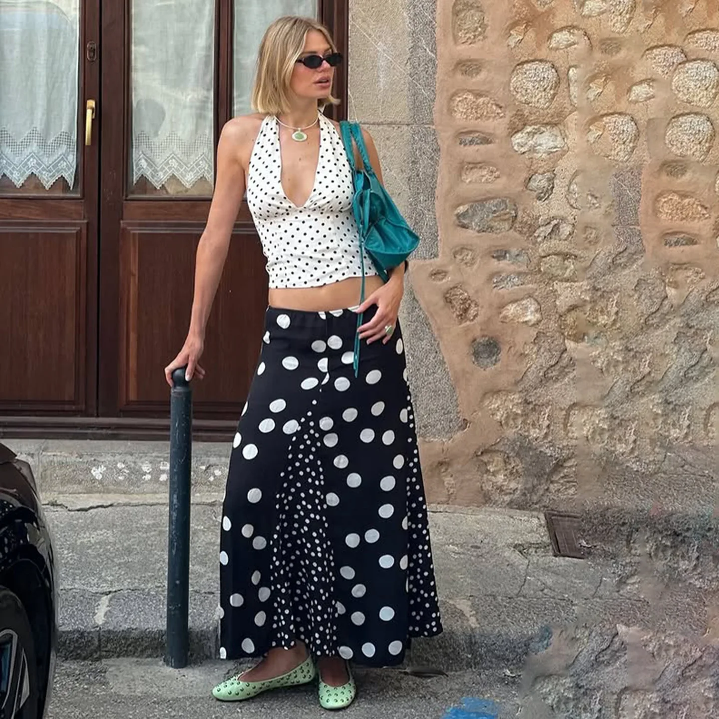 

Модная элегантная юбка трапециевидной формы в стиле ретро в горошек