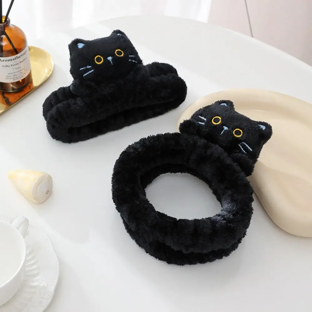 Cartoon Cat Coral Fleece Head Bands Elastic Non-slip Makeup Wash Face Hairbands Hair Accessories Traceless